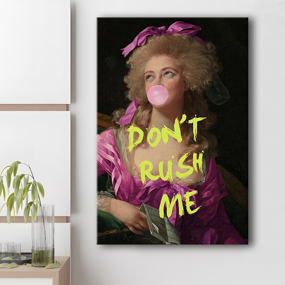 Dont Rush me, Bubble Gum Portrait Wall Art  Pink Decor, Canvas Prints Wall Art
