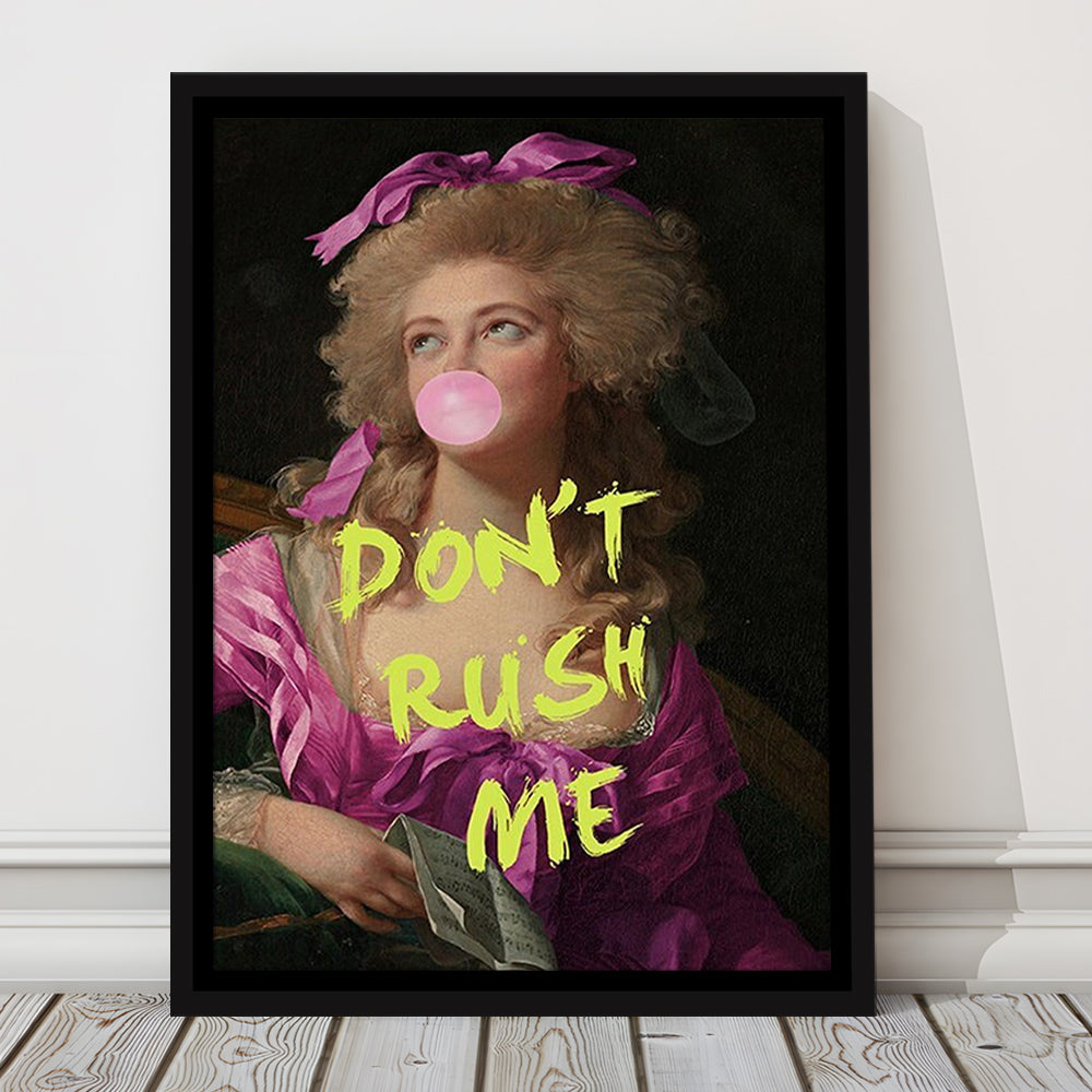Dont Rush me, Bubble Gum Portrait Wall Art  Pink Decor, Framed Canvas Prints Wall Art