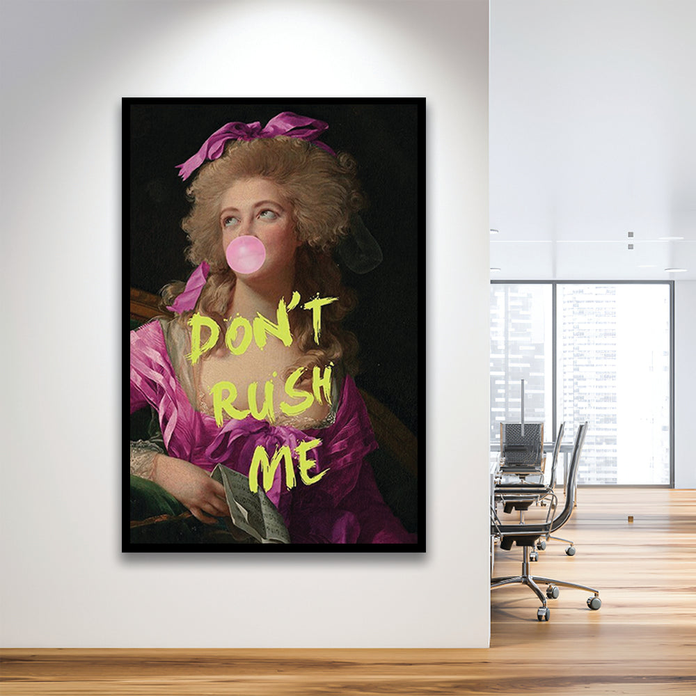 Dont Rush me, Bubble Gum Portrait Wall Art  Pink Decor, Framed Art Prints Wall Decor