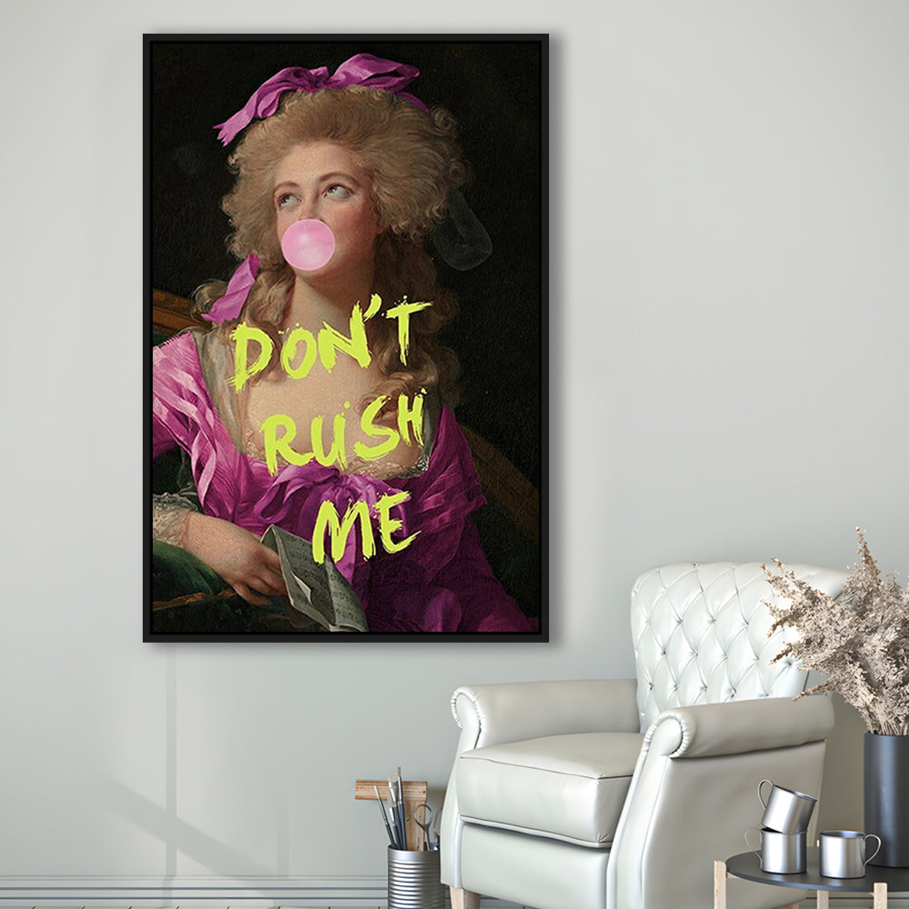Dont Rush me, Bubble Gum Portrait Wall Art  Pink Decor, Framed Canvas Prints Wall Art