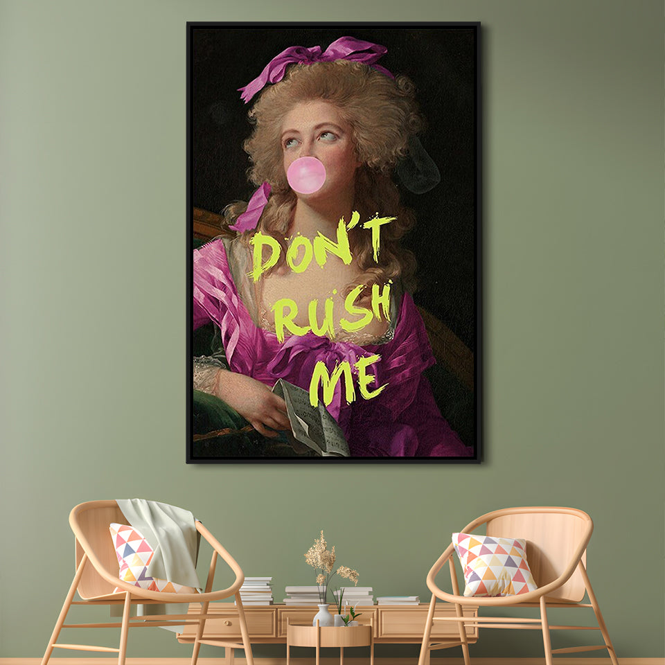 Dont Rush me, Bubble Gum Portrait Wall Art  Pink Decor, Framed Canvas Prints Wall Art