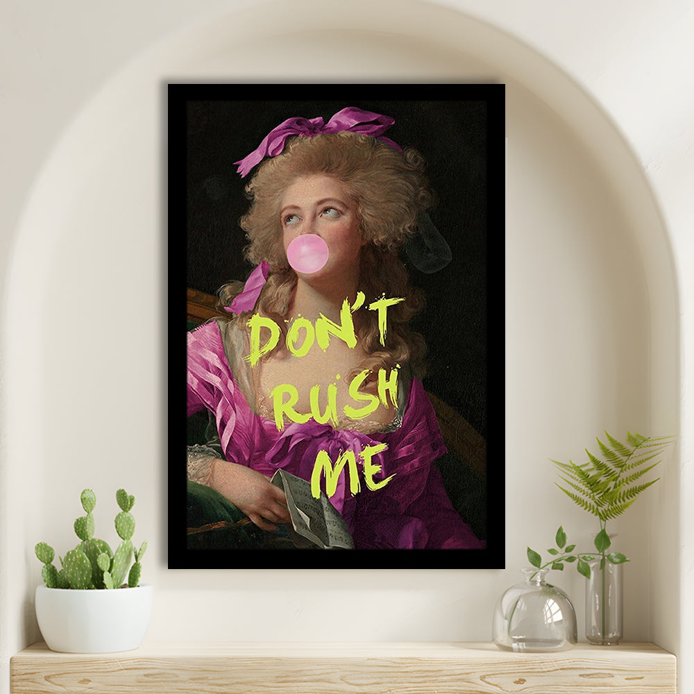 Dont Rush me, Bubble Gum Portrait Wall Art  Pink Decor, Framed Art Prints Wall Decor