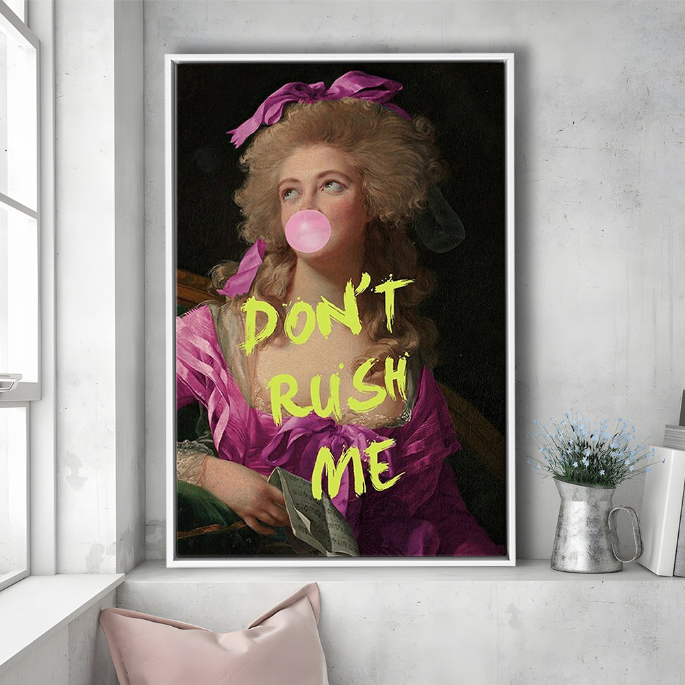 Dont Rush me, Bubble Gum Portrait Wall Art  Pink Decor, Framed Canvas Prints Wall Art