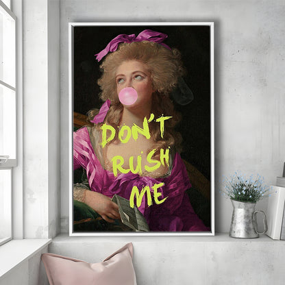 Dont Rush me, Bubble Gum Portrait Wall Art  Pink Decor, Framed Canvas Prints Wall Art