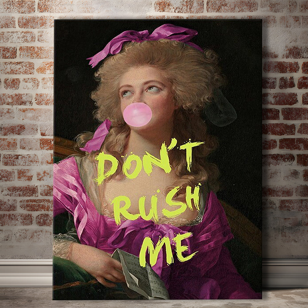 Dont Rush me, Bubble Gum Portrait Wall Art  Pink Decor, Canvas Prints Wall Art