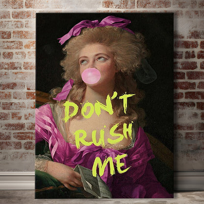 Dont Rush me, Bubble Gum Portrait Wall Art  Pink Decor, Canvas Prints Wall Art