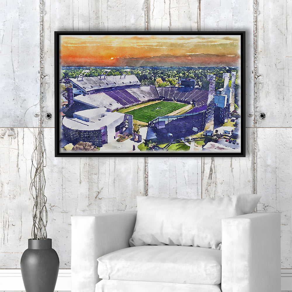 Dowdy Ficklen Painting Stadium Watercolor, Greenville North Carolina, Sport Gift Art, Framed Canvas Print Wall Art