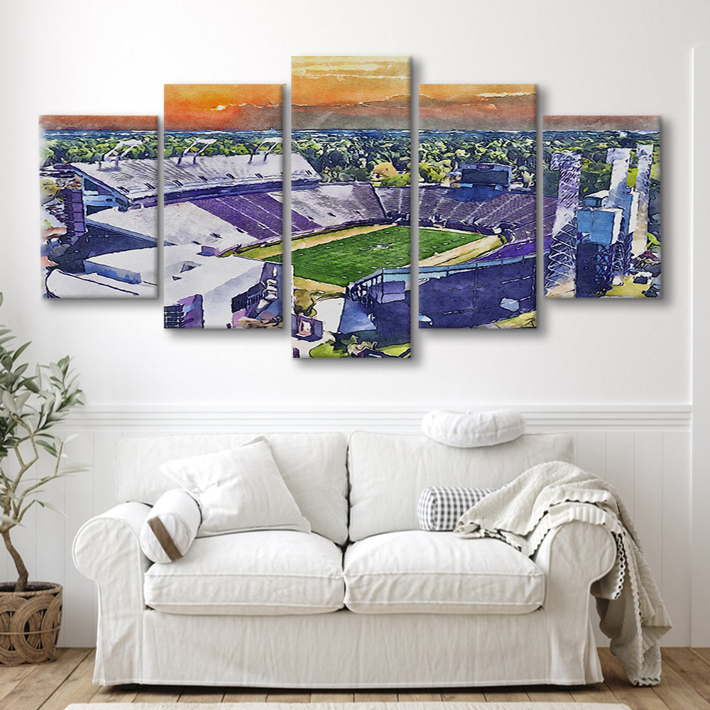 Dowdy Ficklen Painting Stadium Watercolor, Greenville North Carolina, Sport Art, Mixed 5 Panel, Canvas Print Wall Art