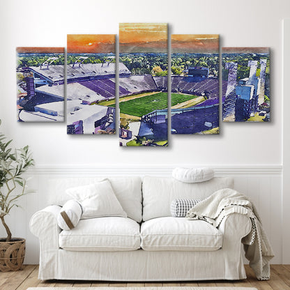 Dowdy Ficklen Painting Stadium Watercolor, Greenville North Carolina, Sport Art, Mixed 5 Panel, Canvas Print Wall Art