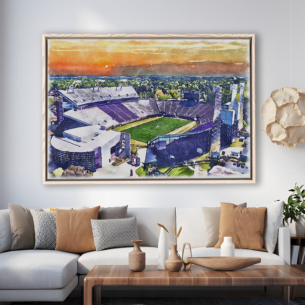 Dowdy Ficklen Painting Stadium Watercolor, Greenville North Carolina, Sport Gift Art, Framed Canvas Print Wall Art