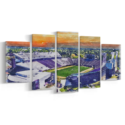 Dowdy Ficklen Painting Stadium Watercolor, Greenville North Carolina, Sport Art, Mixed 5 Panel, Canvas Print Wall Art