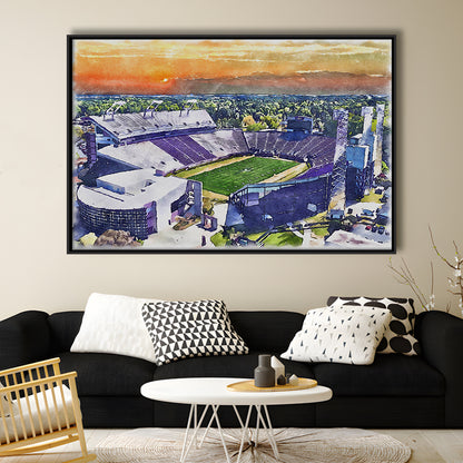 Dowdy Ficklen Painting Stadium Watercolor, Greenville North Carolina, Sport Gift Art, Framed Canvas Print Wall Art