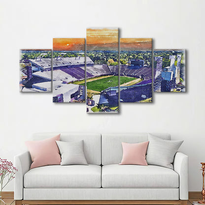 Dowdy Ficklen Painting Stadium Watercolor, Greenville North Carolina, Sport Art, Mixed 5 Panel, Canvas Print Wall Art
