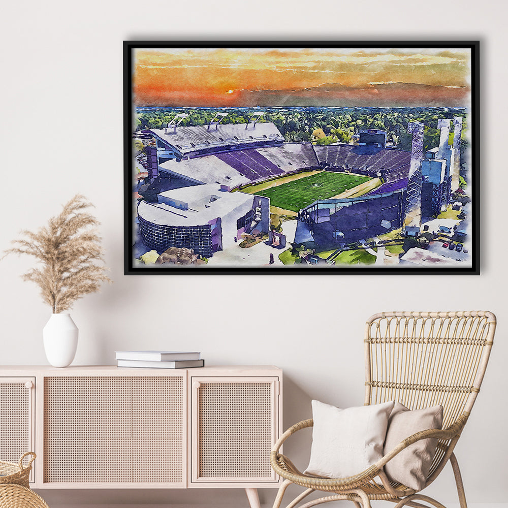 Dowdy Ficklen Painting Stadium Watercolor, Greenville North Carolina, Sport Gift Art, Framed Canvas Print Wall Art