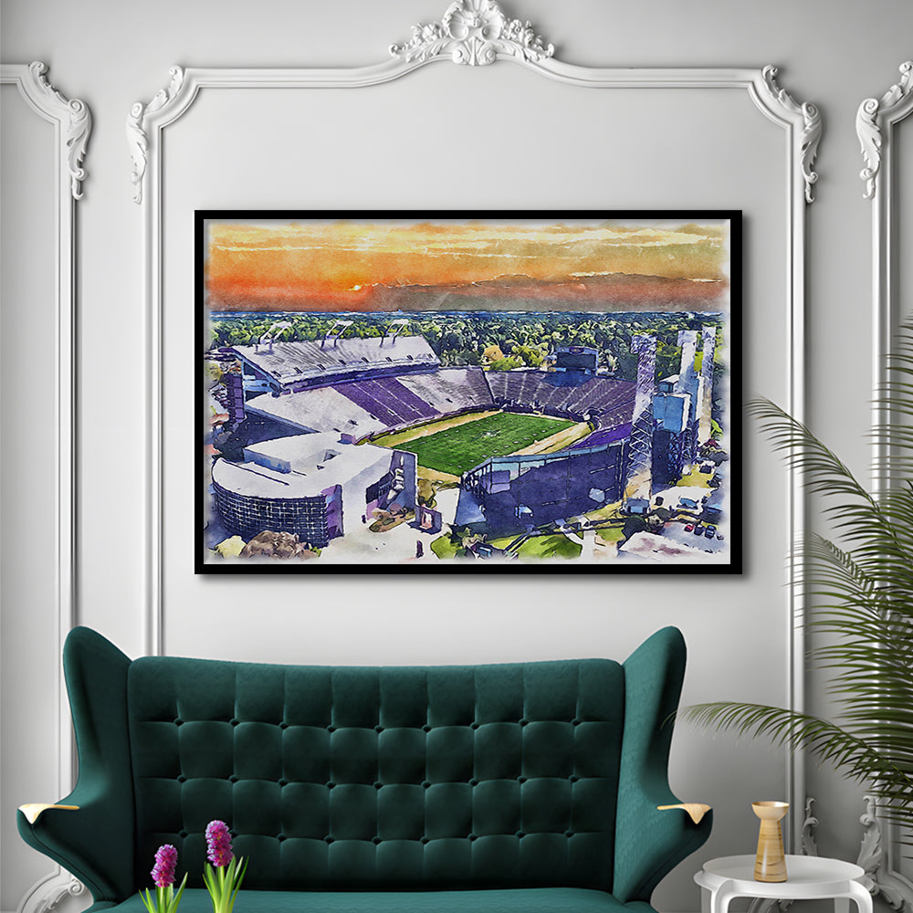 Dowdy Ficklen Painting Stadium Watercolor, Greenville North Carolina, Sport Gift Art, Framed Art Print Wall Decor
