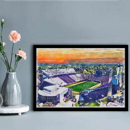 Dowdy Ficklen Painting Stadium Watercolor, Greenville North Carolina, Sport Gift Art, Framed Art Print Wall Decor
