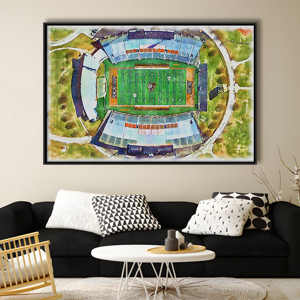 Doyt L Perry Stadium, Bowling Green State Watercolor, Sport Gift Art, Framed Canvas Print Wall Art