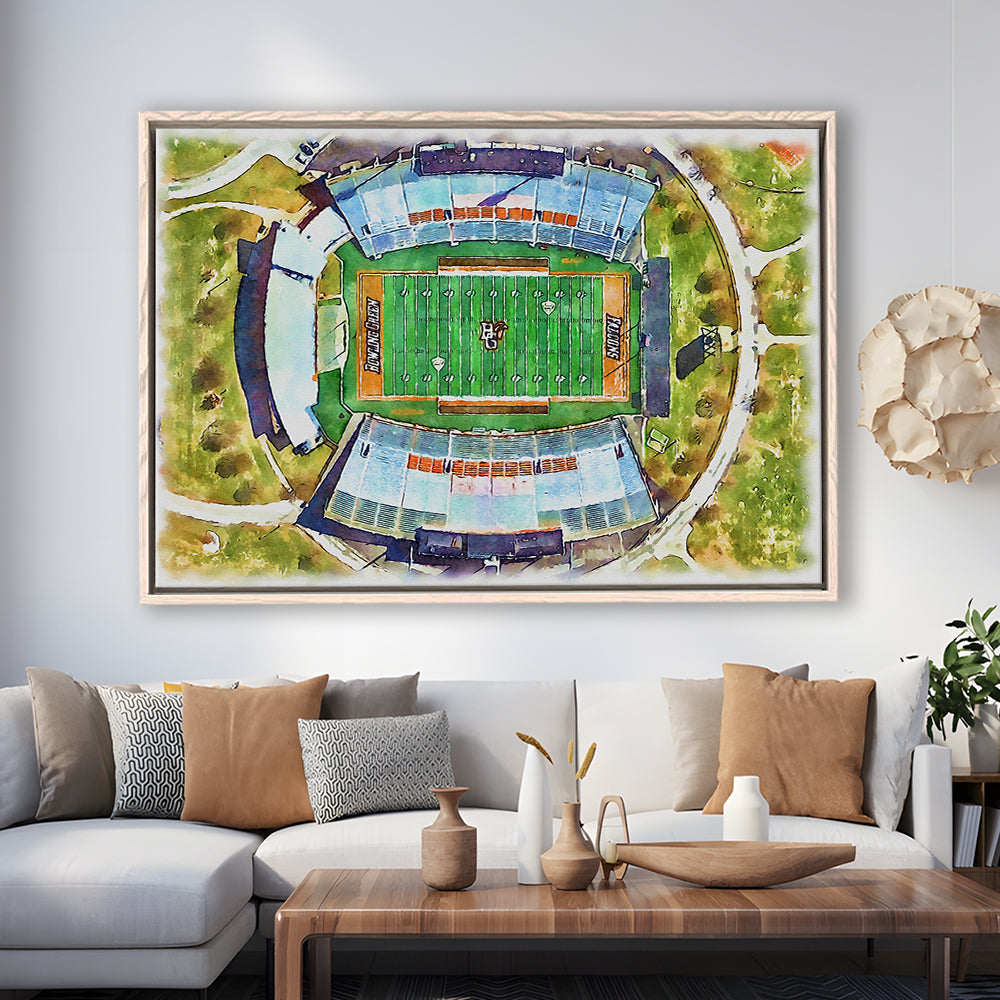 Doyt L Perry Stadium, Bowling Green State Watercolor, Sport Gift Art, Framed Canvas Print Wall Art