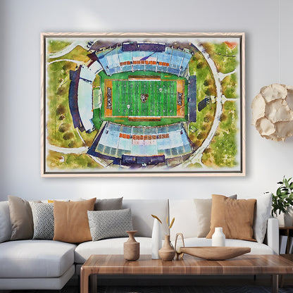 Doyt L Perry Stadium, Bowling Green State Watercolor, Sport Gift Art, Framed Canvas Print Wall Art