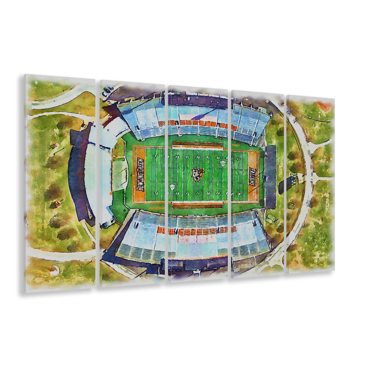 Doyt L Perry Stadium, Bowling Green State Watercolor, Sport Art, Extra Large Canvas Print Wall Art