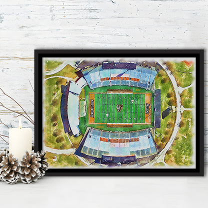 Doyt L Perry Stadium, Bowling Green State Watercolor, Sport Gift Art, Framed Canvas Print Wall Art