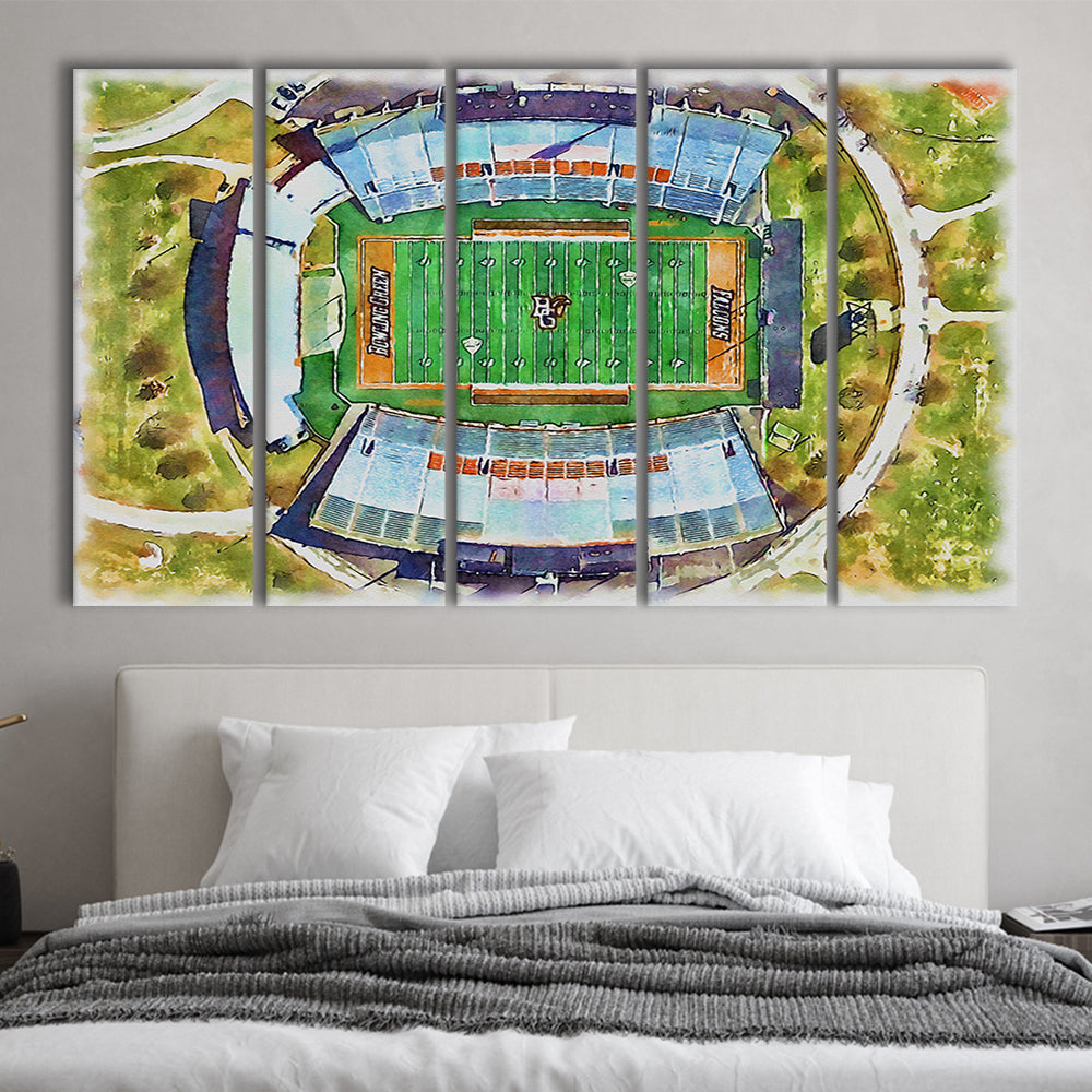 Doyt L Perry Stadium, Bowling Green State Watercolor, Sport Art, Extra Large Canvas Print Wall Art