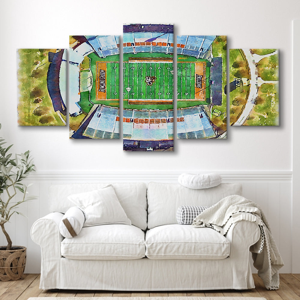 Doyt L Perry Stadium, Bowling Green State Watercolor, Sport Art, Mixed 5 Panel, Canvas Print Wall Art