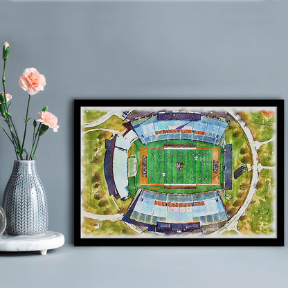 Doyt L Perry Stadium, Bowling Green State Watercolor, Sport Gift Art, Framed Art Print Wall Decor