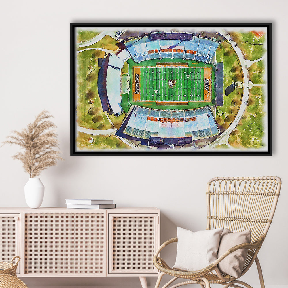 Doyt L Perry Stadium, Bowling Green State Watercolor, Sport Gift Art, Framed Canvas Print Wall Art