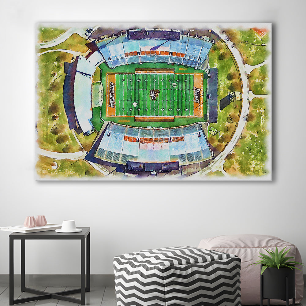 Doyt L Perry Stadium, Bowling Green State Watercolor, Sport Art, Gifts for him, Canvas Print Wall Art