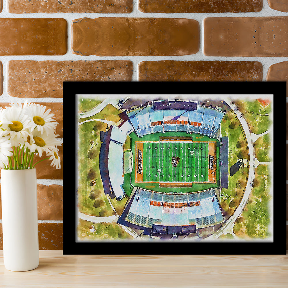 Doyt L Perry Stadium, Bowling Green State Watercolor, Sport Gift Art, Framed Art Print Wall Decor