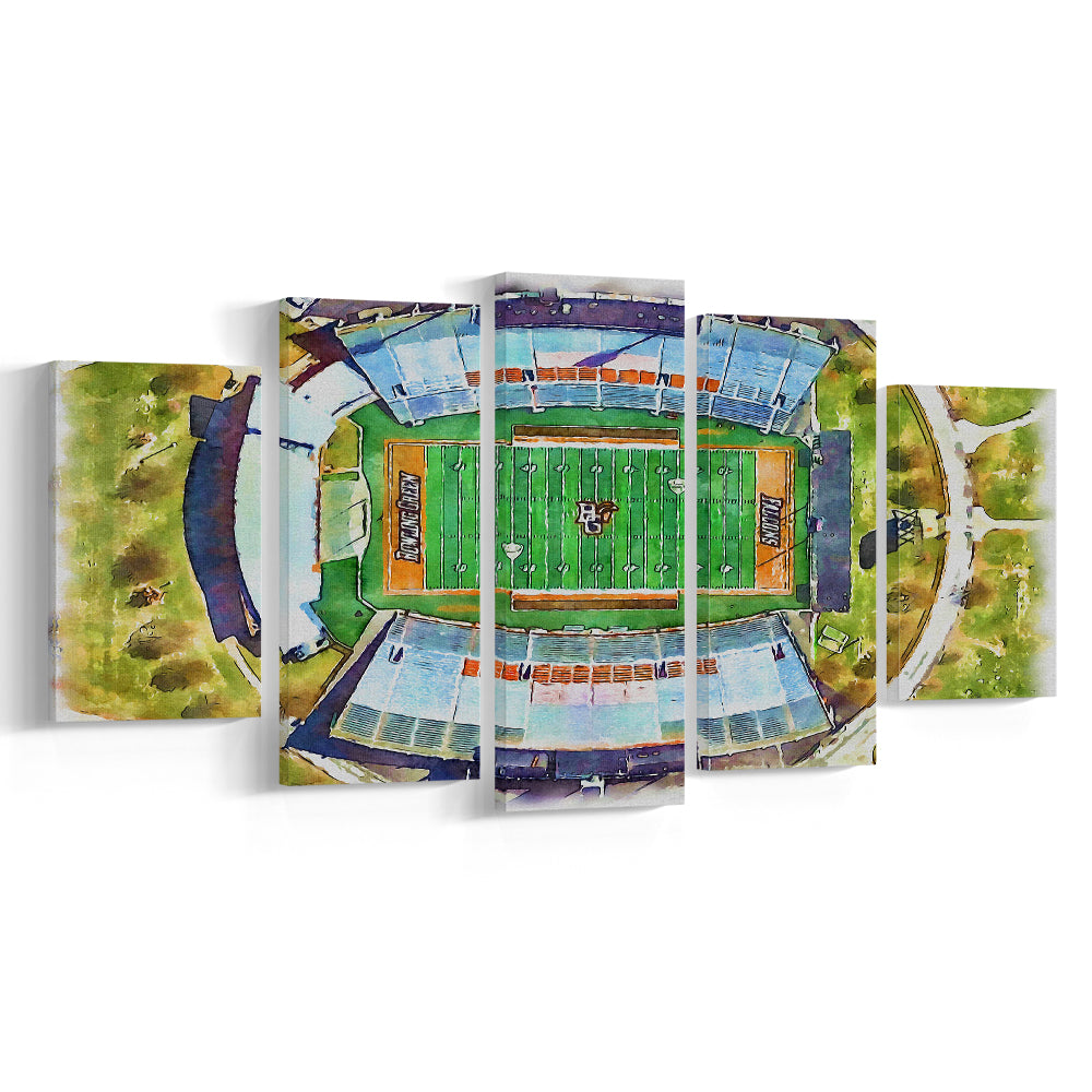 Doyt L Perry Stadium, Bowling Green State Watercolor, Sport Art, Mixed 5 Panel, Canvas Print Wall Art