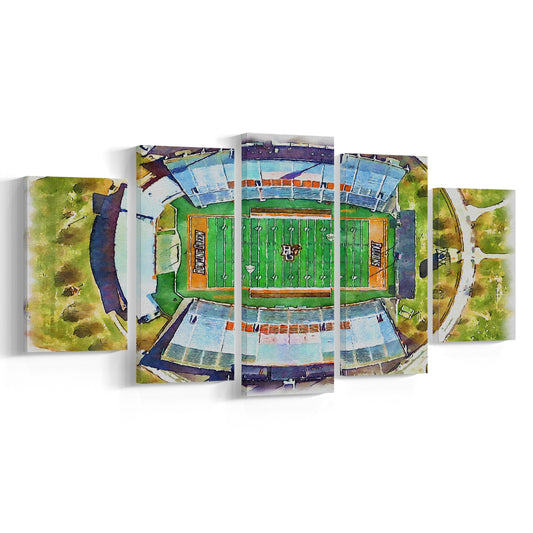 Doyt L Perry Stadium, Bowling Green State Watercolor, Sport Art, Mixed 5 Panel, Canvas Print Wall Art