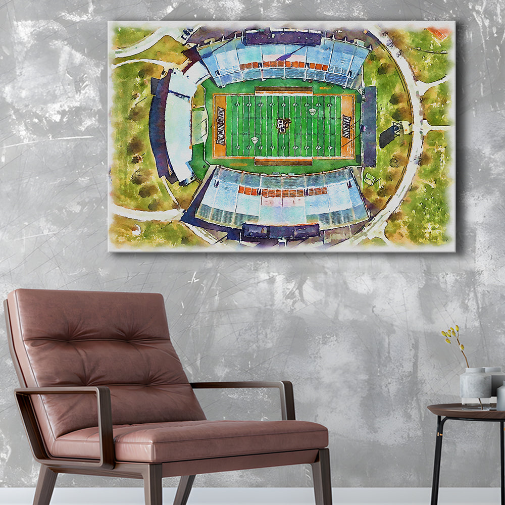 Doyt L Perry Stadium, Bowling Green State Watercolor, Sport Art, Gifts for him, Canvas Print Wall Art