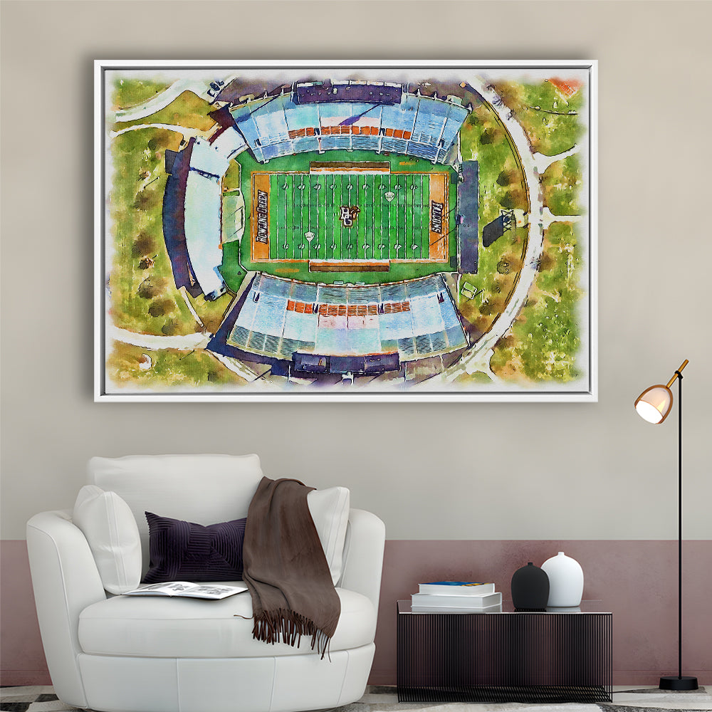 Doyt L Perry Stadium, Bowling Green State Watercolor, Sport Gift Art, Framed Canvas Print Wall Art
