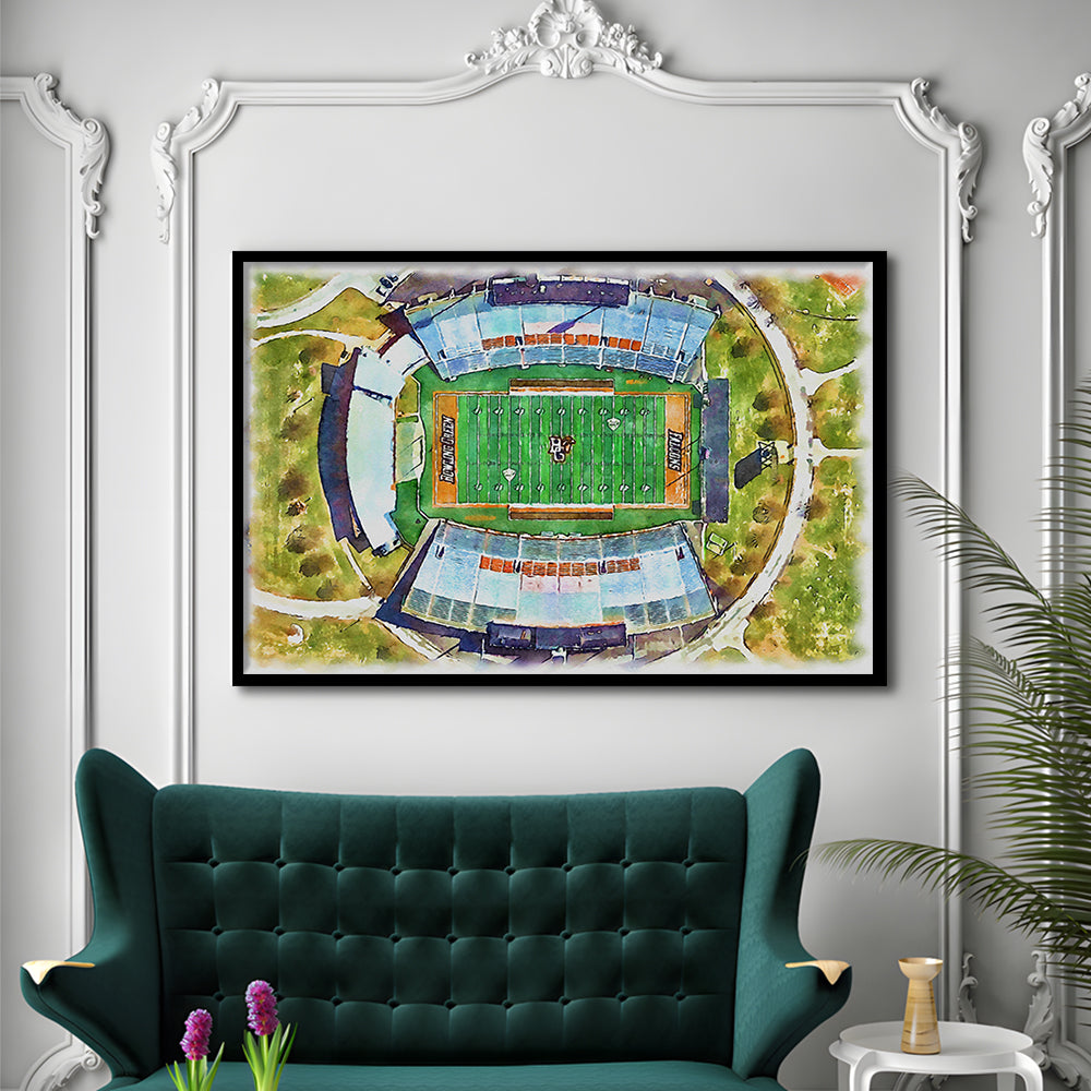 Doyt L Perry Stadium, Bowling Green State Watercolor, Sport Gift Art, Framed Art Print Wall Decor