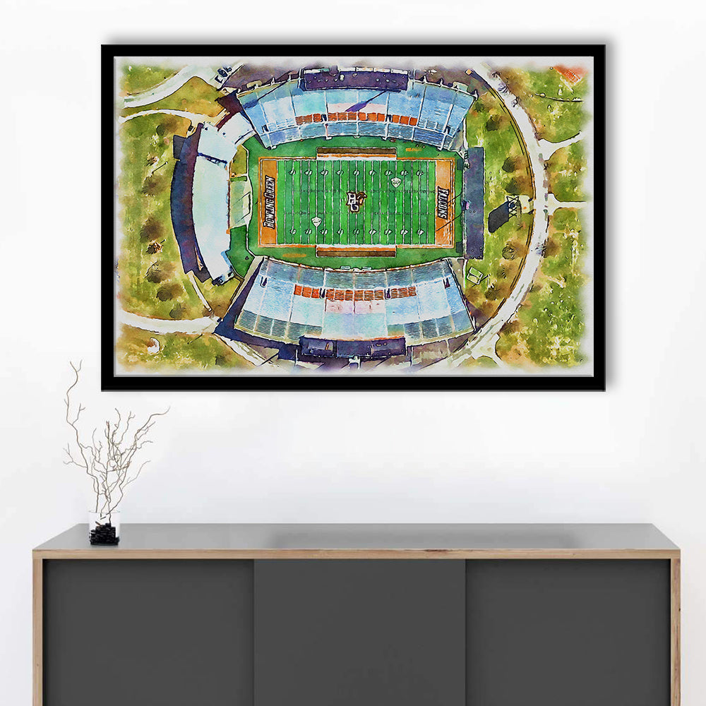 Doyt L Perry Stadium, Bowling Green State Watercolor, Sport Gift Art, Framed Art Print Wall Decor