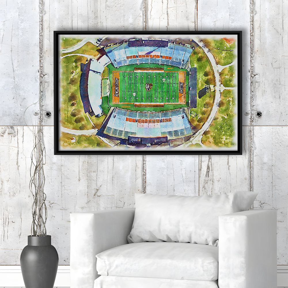 Doyt L Perry Stadium, Bowling Green State Watercolor, Sport Gift Art, Framed Canvas Print Wall Art