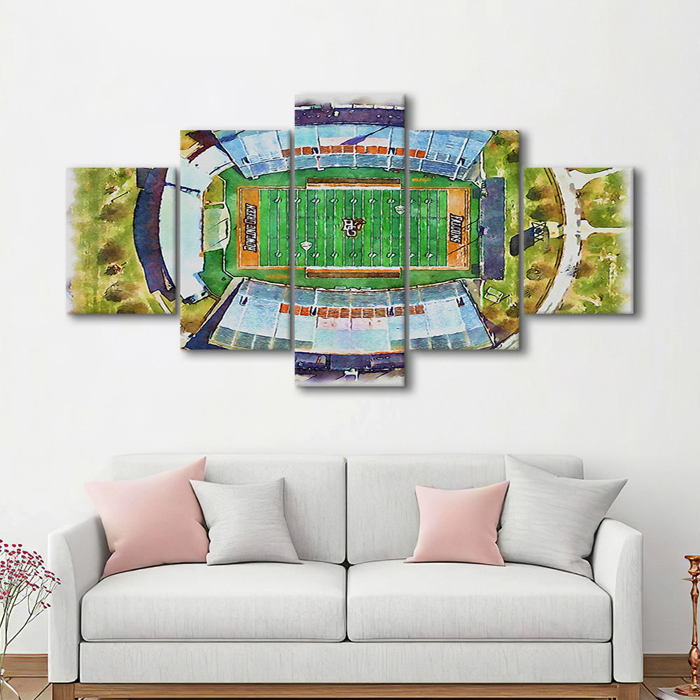 Doyt L Perry Stadium, Bowling Green State Watercolor, Sport Art, Mixed 5 Panel, Canvas Print Wall Art