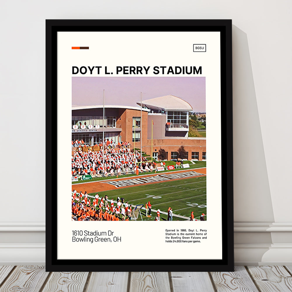 Doyt L. Perry Stadium Print, Bowling Green Falcons Stadium Art, Man Cave Gift, Floating Framed Canvas Print Wall Art