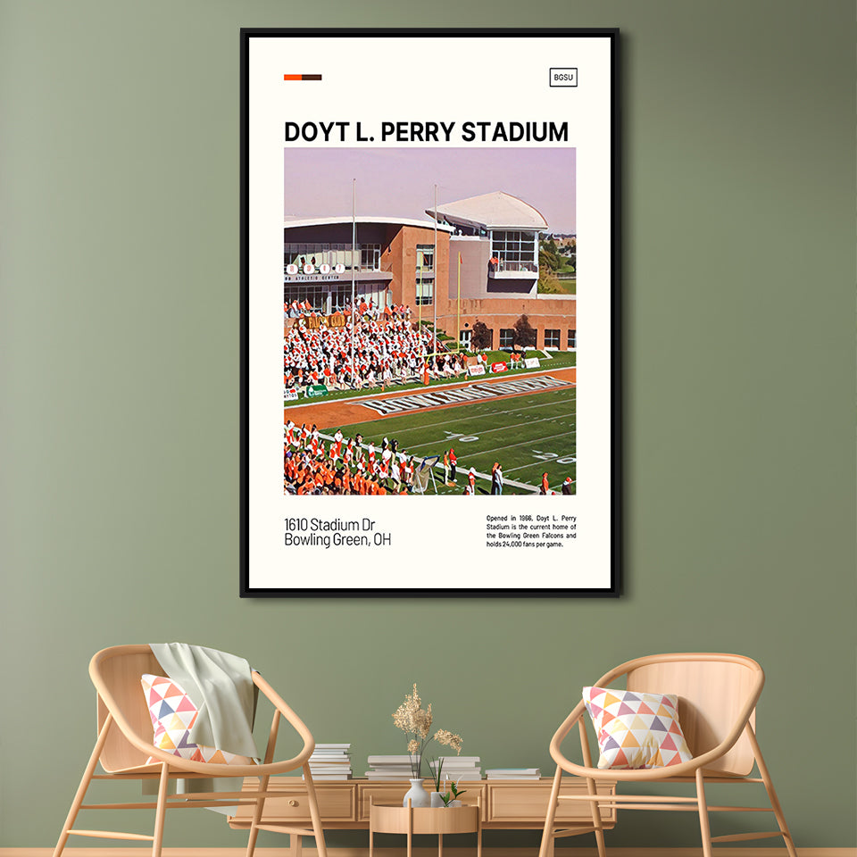 Doyt L. Perry Stadium Print, Bowling Green Falcons Stadium Art, Man Cave Gift, Floating Framed Canvas Print Wall Art