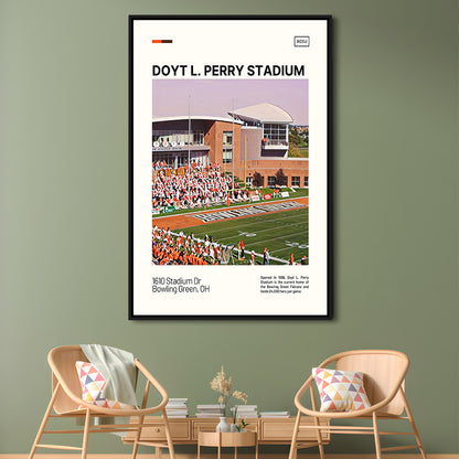 Doyt L. Perry Stadium Print, Bowling Green Falcons Stadium Art, Man Cave Gift, Floating Framed Canvas Print Wall Art