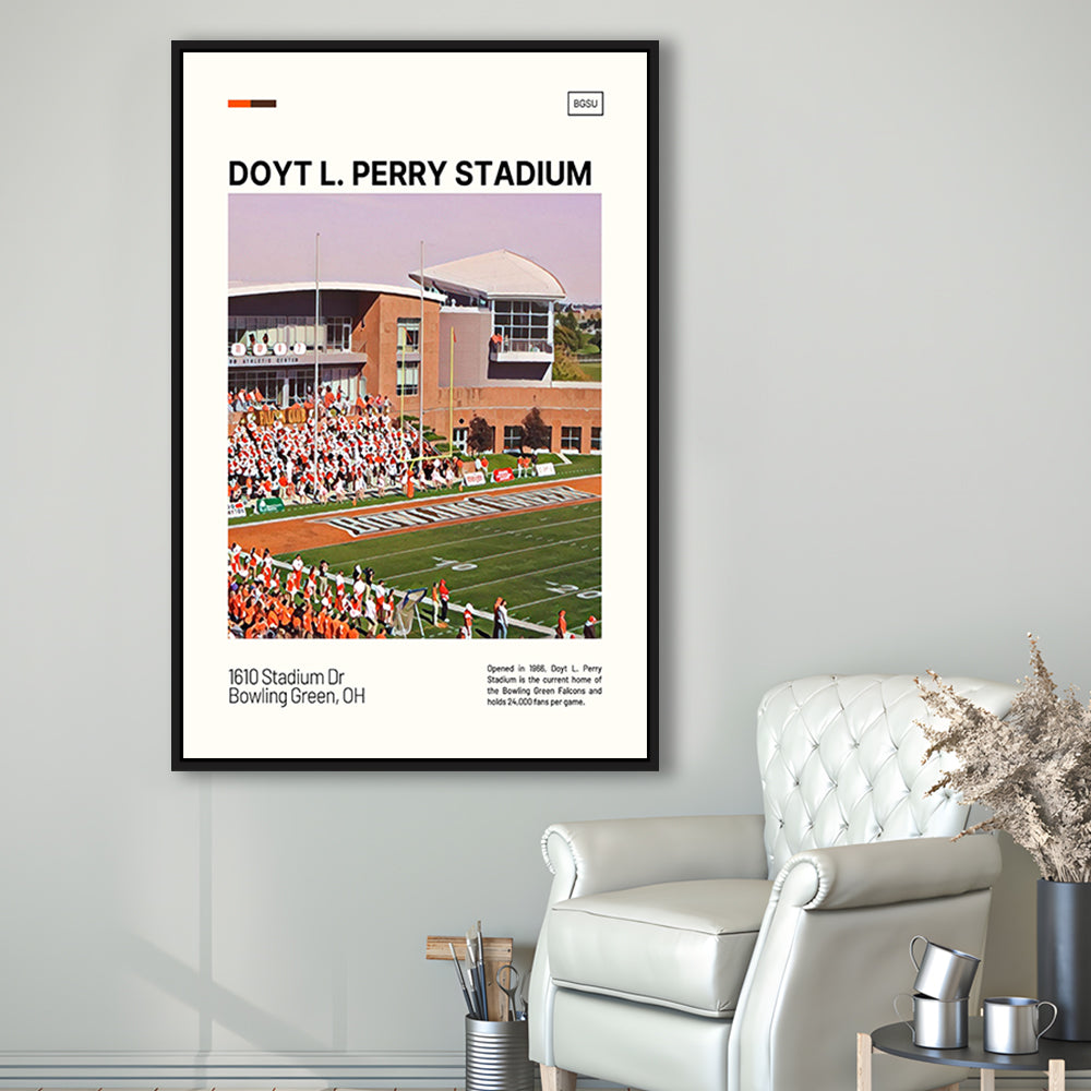 Doyt L. Perry Stadium Print, Bowling Green Falcons Stadium Art, Man Cave Gift, Floating Framed Canvas Print Wall Art