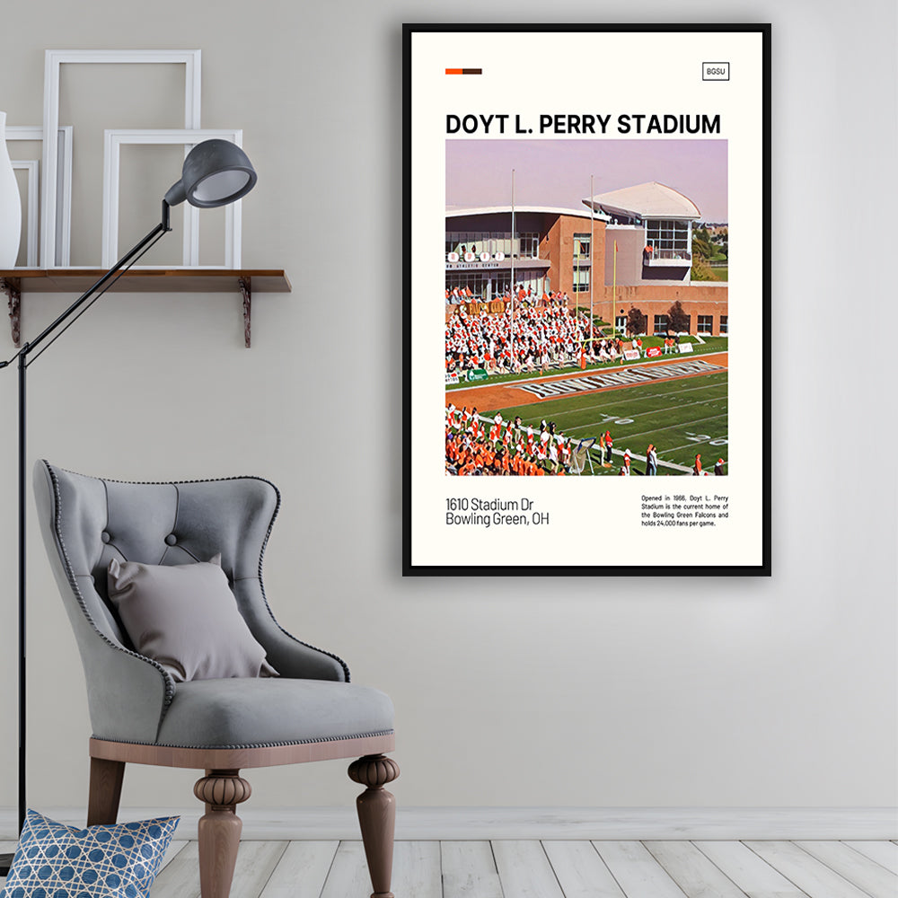 Doyt L. Perry Stadium Print, Bowling Green Falcons Stadium Art, Man Cave Gift, Floating Framed Canvas Print Wall Art
