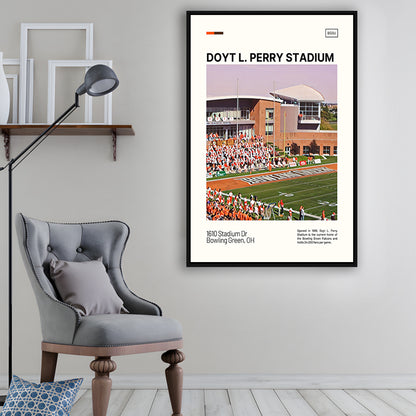 Doyt L. Perry Stadium Print, Bowling Green Falcons Stadium Art, Man Cave Gift, Floating Framed Canvas Print Wall Art