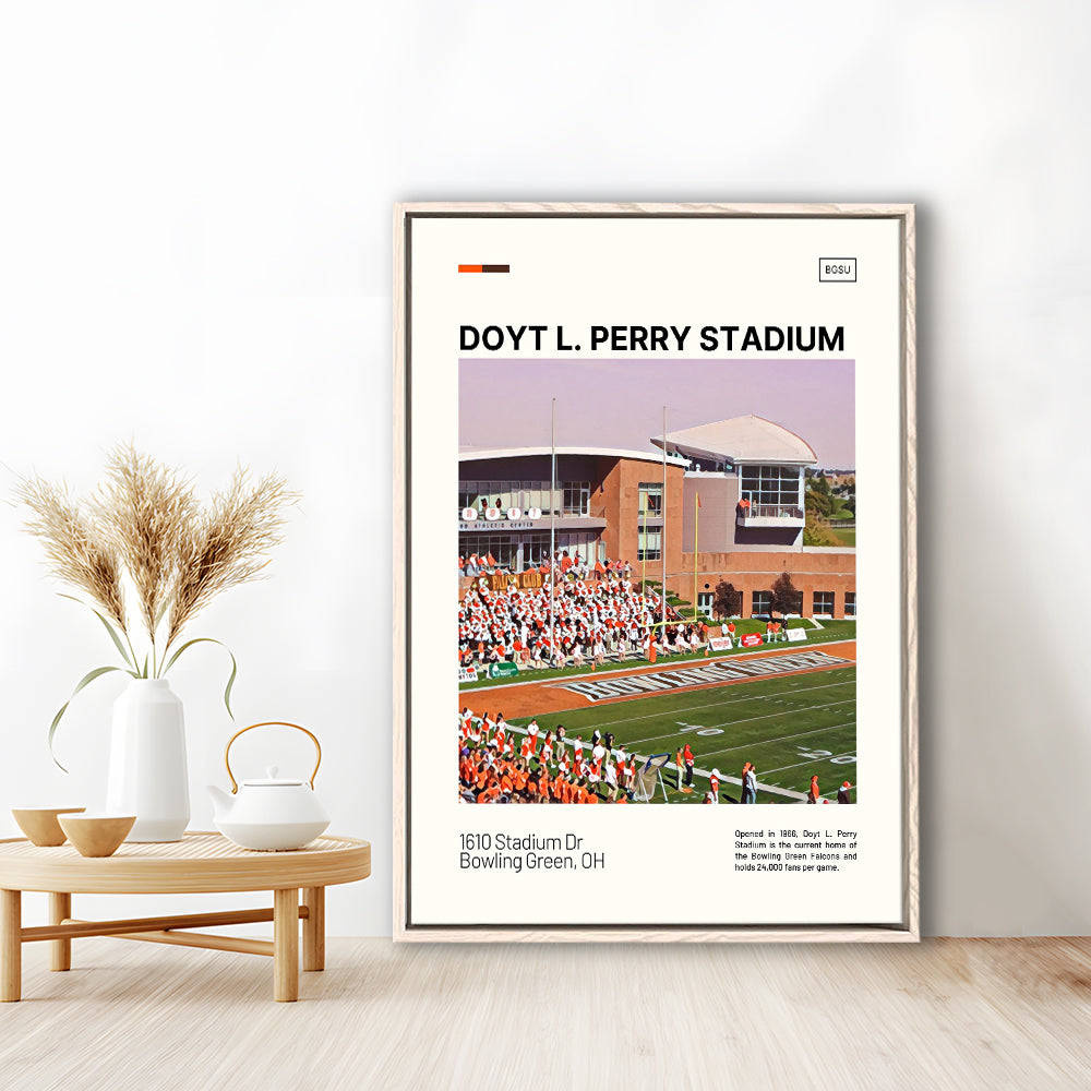 Doyt L. Perry Stadium Print, Bowling Green Falcons Stadium Art, Man Cave Gift, Floating Framed Canvas Print Wall Art