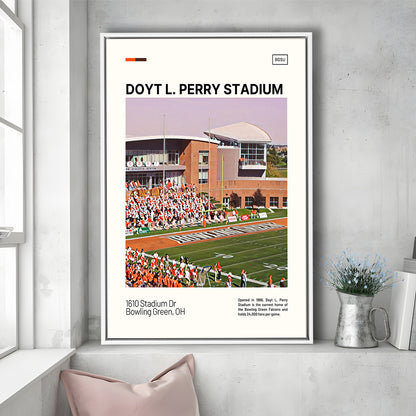 Doyt L. Perry Stadium Print, Bowling Green Falcons Stadium Art, Man Cave Gift, Floating Framed Canvas Print Wall Art