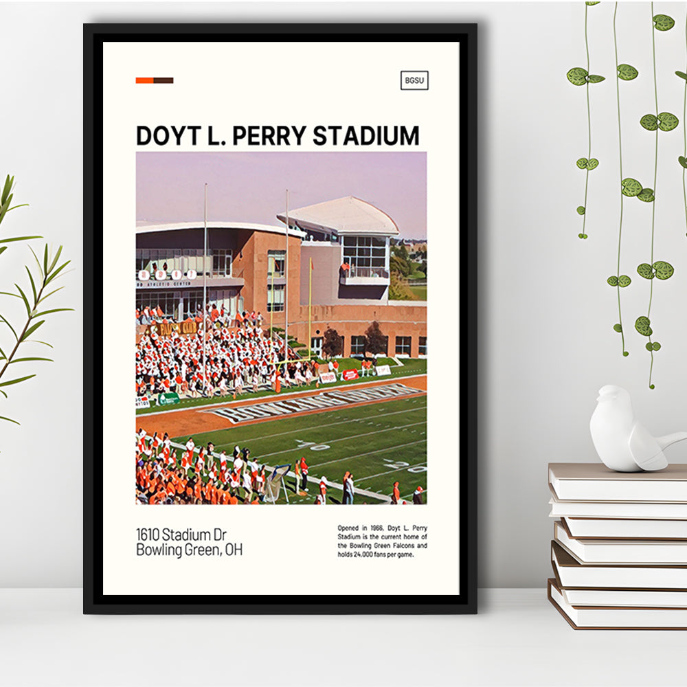 Doyt L. Perry Stadium Print, Bowling Green Falcons Stadium Art, Man Cave Gift, Floating Framed Canvas Print Wall Art