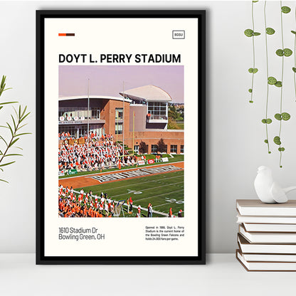 Doyt L. Perry Stadium Print, Bowling Green Falcons Stadium Art, Man Cave Gift, Floating Framed Canvas Print Wall Art
