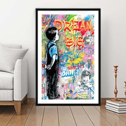 Dream Big, Colorful Graffiti Painting Art, Framed Art Print, Luxury Pictures Framed, White Border